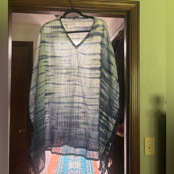 Express Blue Swim Poncho Coverup with Tie-Dye Effect - Picture 2 of 3